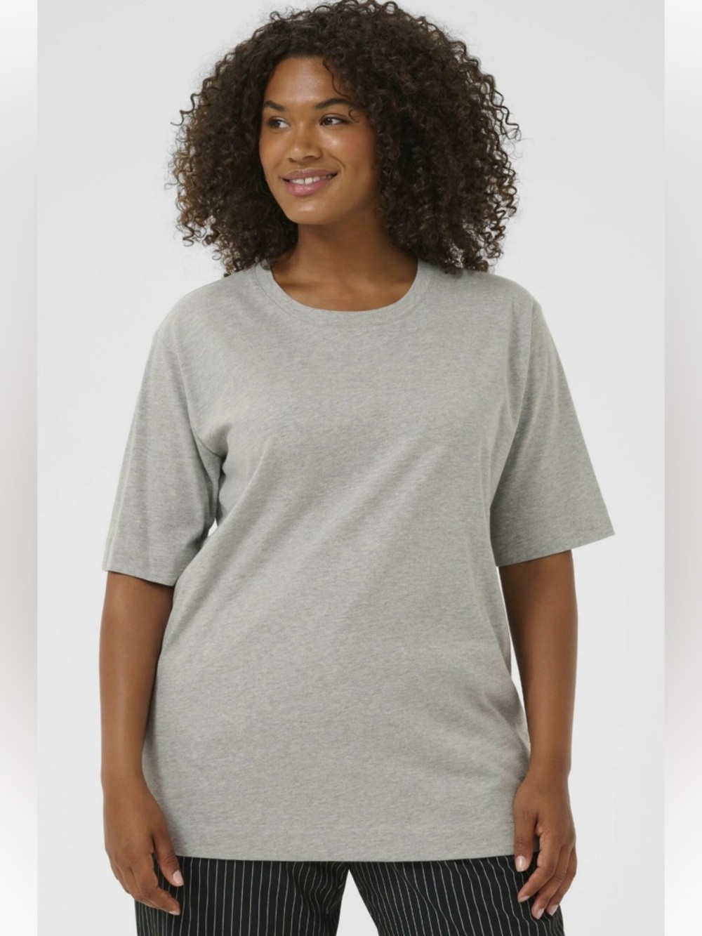 Kaffe Curve 100% Cotton Jersey KCmina Grey Crew Neck T-Shirt